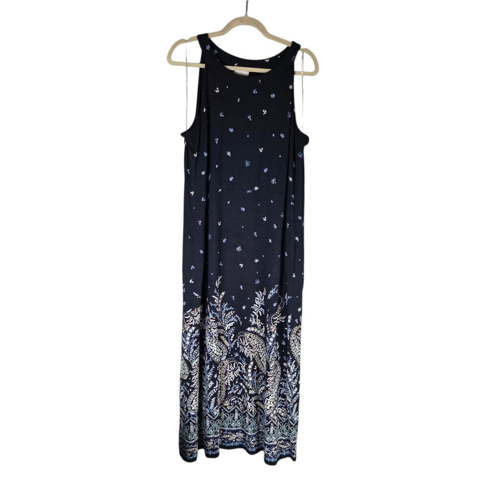 J. Jill Womens Navy Blue Paisley Floral Stretch Sleeveless Tank Dress Size Large